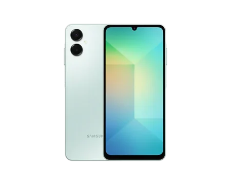 Samsung Galaxy A06 5G smartphone with 4 GB RAM displaying vibrant screen