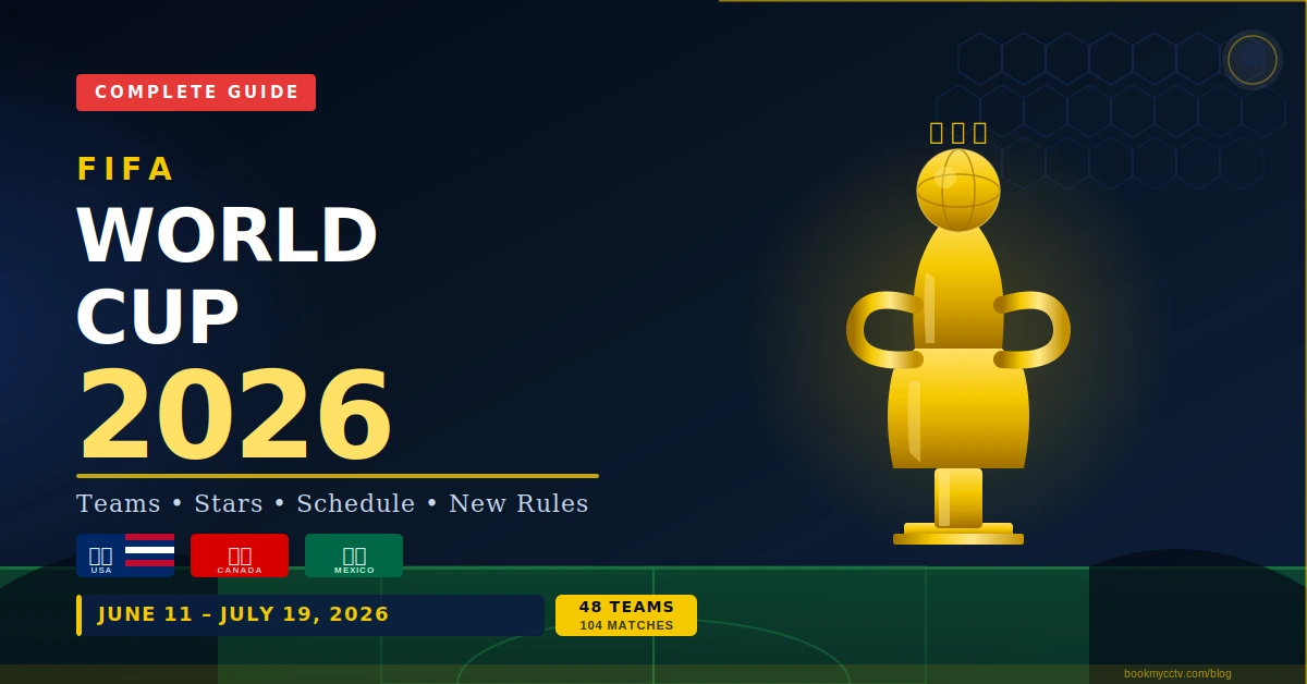 FIFA World Cup 2026 trophy and packed stadium crowd
